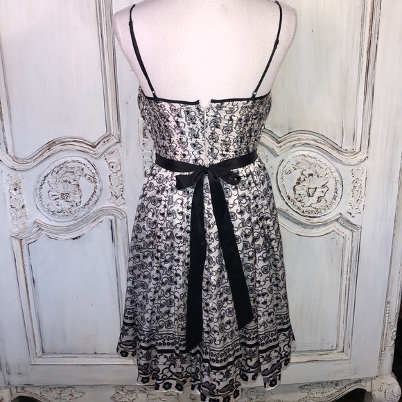 Arden B. 100% Silk Black and White Print Waisted Gathered Spaghetti Strap Dress - Picture 7 of 13